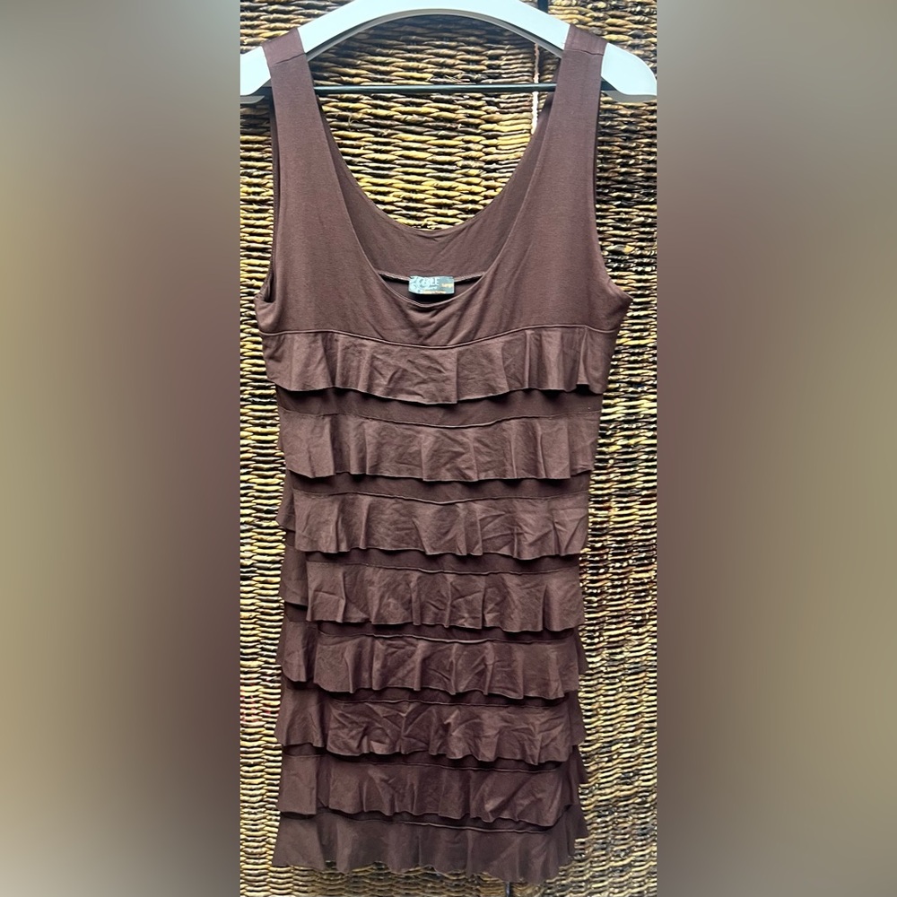 Isle Apparel- Brown Sleeveless Dress with Ruffles, Size: Large